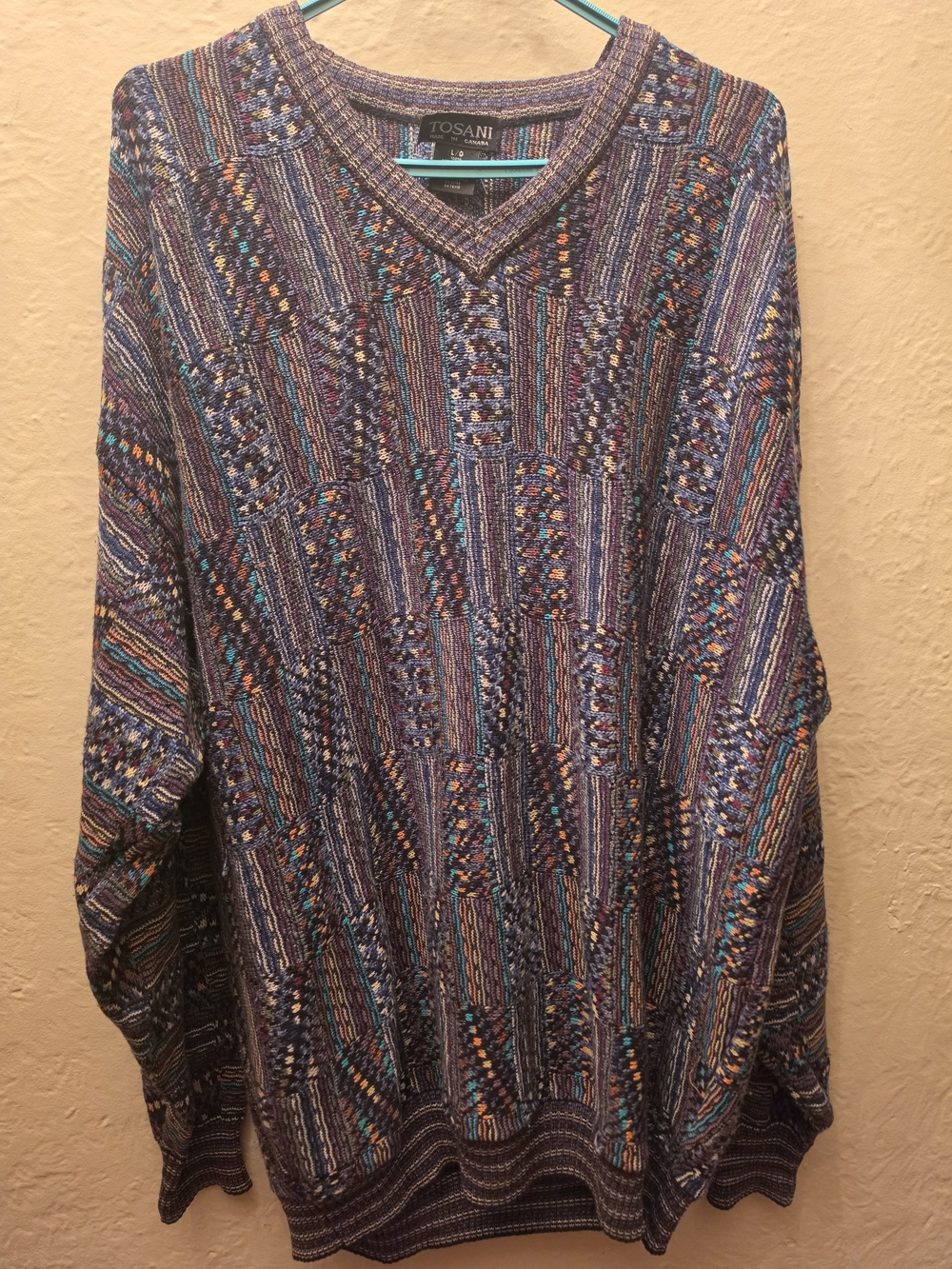 Vintage Tosani Made in Canada Multicolor Coogi Style Cotton Sweater L